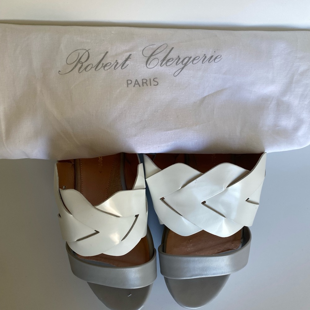 Robert Clergerie wedges.  Gray and White with over foot braided leather. - Picture 5 of 6